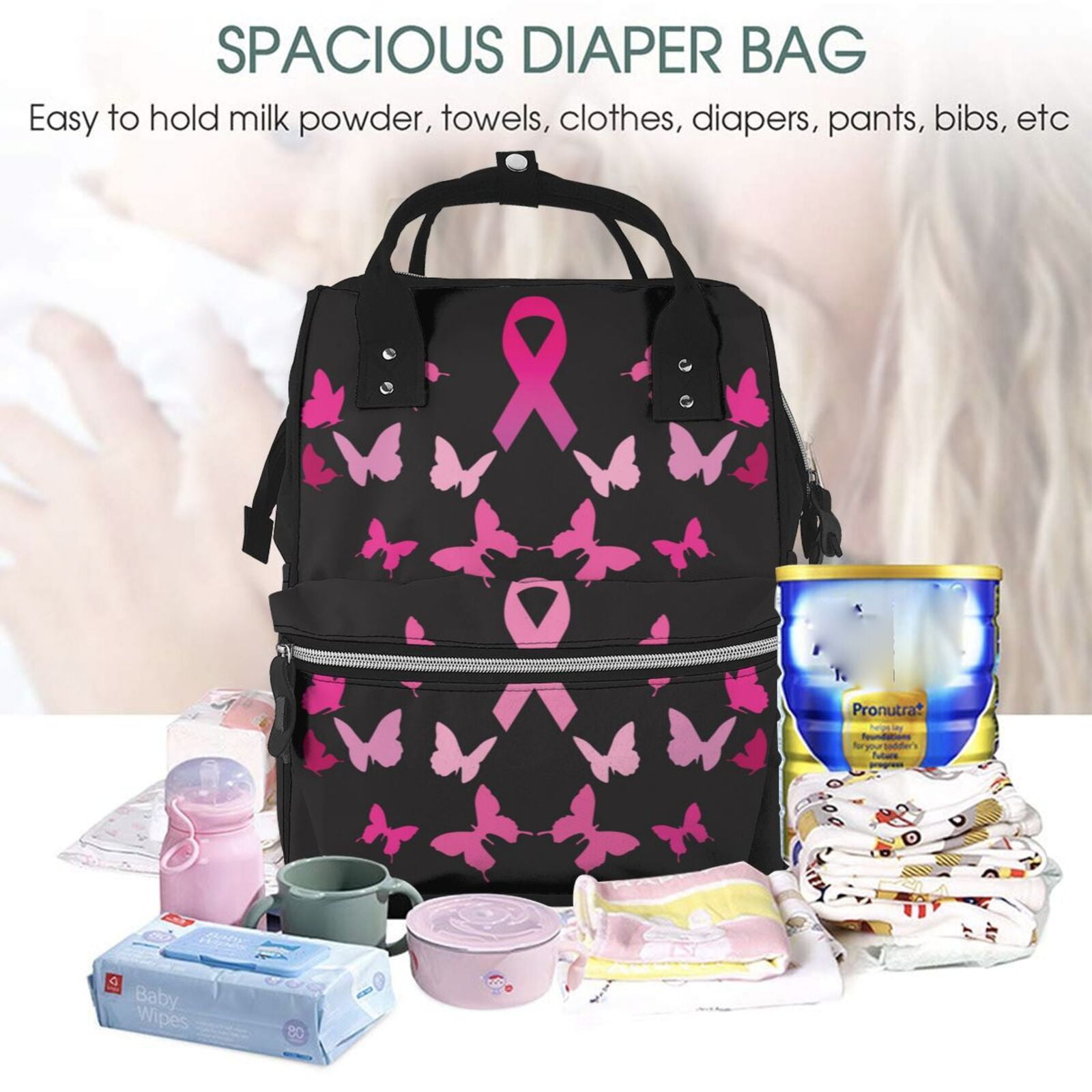 Kdxio Baby Diaper Backpack,Multi-Function Travel Backpack Nappy Bags,Nursing Bag, Fashion Mummy,Roomy Waterproof for Baby Care(Breast Cancer)