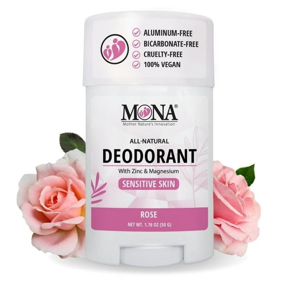 MONA BRANDS Natural Magnesium Deodorant for Women & Men | Rose | for Sensitive Skin | No Aluminum or Baking Soda | (1.76 oz)