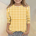 thumbnail image 2 of CCRFTGI Girls Shirts Cute Plaid Shirt Graphic Tees for Kids Summer Girls Fashion 3/4 Sleeve Tops Crewneck T Shirts Yellow 3-4 Years, 2 of 6