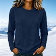 thumbnail image 4 of AherBiu Fall Casual Tops for Women Cotton Tshirt Crewneck Long Sleeve Comfy Fitted Basic Layer Tees Undershirt(Small,Navy), 4 of 6