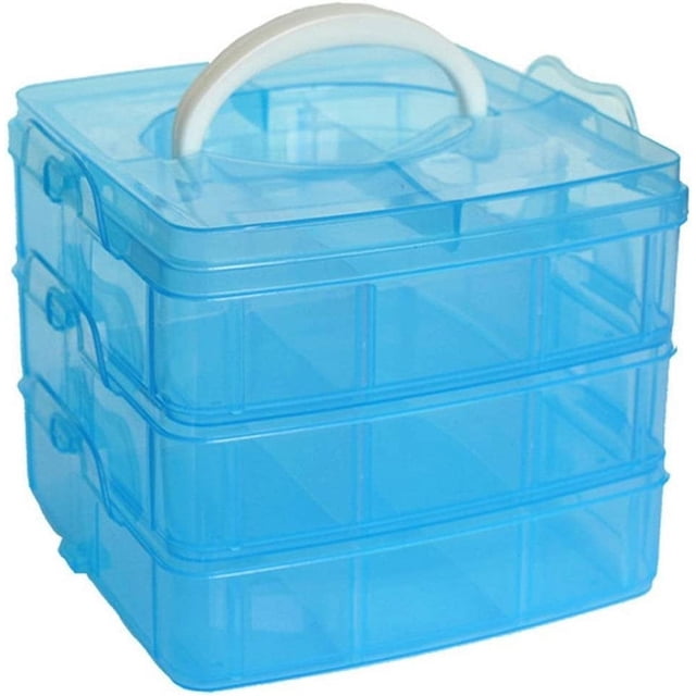 3 Tier Stackable Storage Container Box with Handle, Multicolor Plastic Craft Organizer Case with 18 Adjustable Compartments for Tapes, Art Supplies, Jewelry (5.9 x 5.83 x 4.88 in)