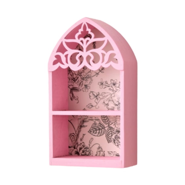Decoración de fondo de mostrador de café de madera, estante de almacenamiento de lápiz labial, decoración de barra de café Rosa