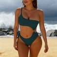 thumbnail image 4 of Womens Sexy One Piece Swimsuit Cut Out Slimming One Shoulder Bathing Suit Thong Monokinis Swimwear (2XL, Army Green), 4 of 5