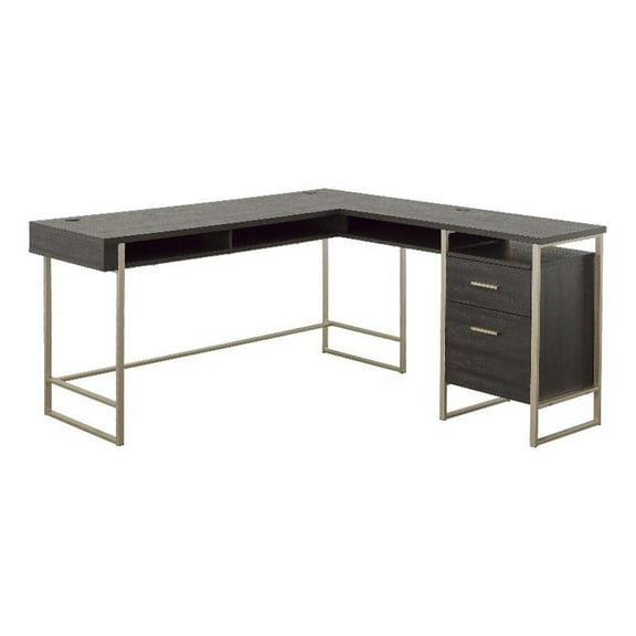 Pemberly Row Contemporary Engineered Wood L-Desk in Blade Walnut