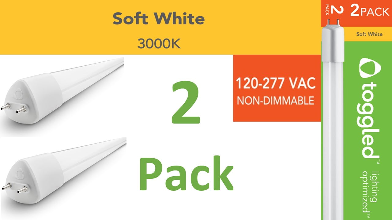 Photo 1 of (2-pack) Toggled, 120-277 VAC, Direct-wire LED 4 ft. Tube - Soft White (3000K)