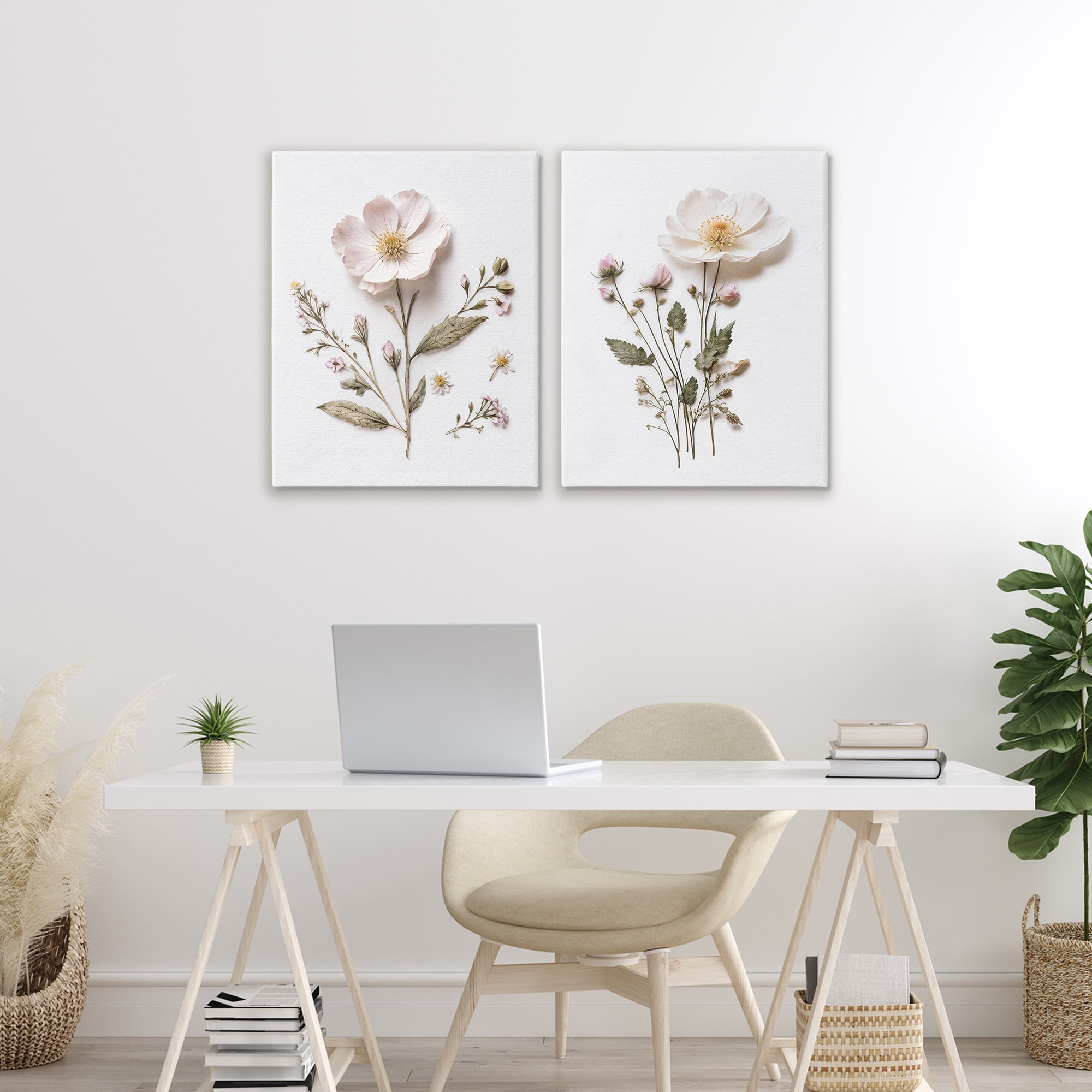 Minimal Pressed Flowers 2 Piece Canvas Wall Art Set, design by Lettered and Lined