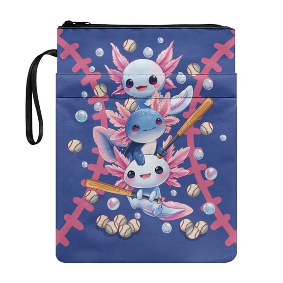 HELLHERO Book Sleeve Cover Book Carrying Case Polyester Lightweight Book Organzier Holder with Waterproof Protector Wrap Bag, Stacked Axolotls