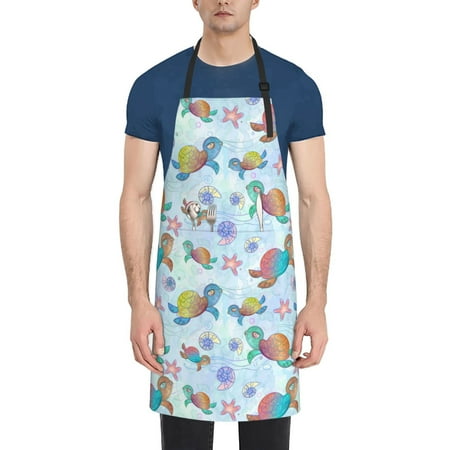 

Xecao Colorful Sea Turtle Print Kitchen Cooking Aprons Waterproof Adjustable Bib Aprons with 2 Pockets for Women Men Chef