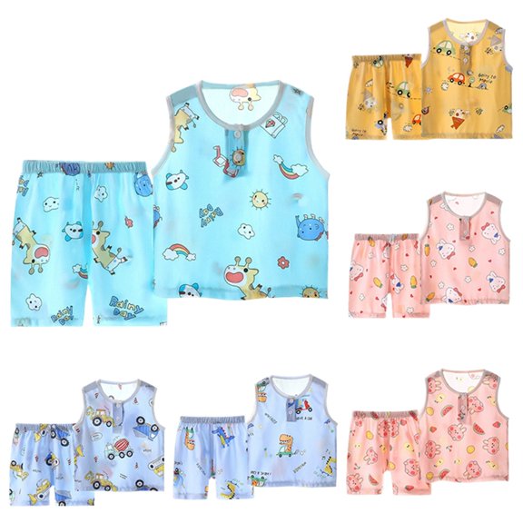 Baby Boy Pajamas Kids Sleeveless Tank Top and Shorts Soft Comfortable Home Wear Baby Girls' Outfits Blue 80