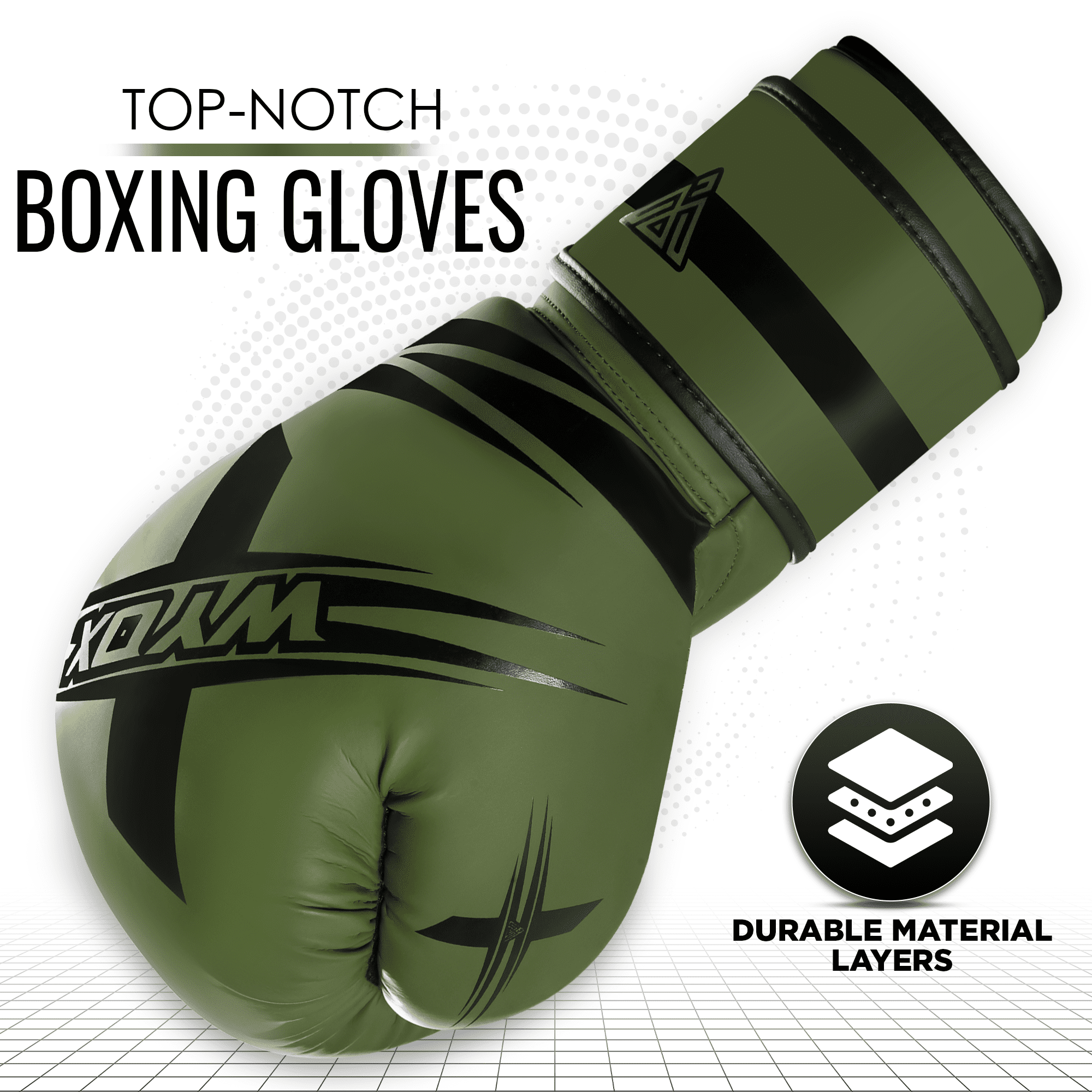 WYOX Sports Boxing Gloves, 14 oz, Army Green, Unisex, for Training, MMA, Kickboxing, Muay Thai, Heavy Bag