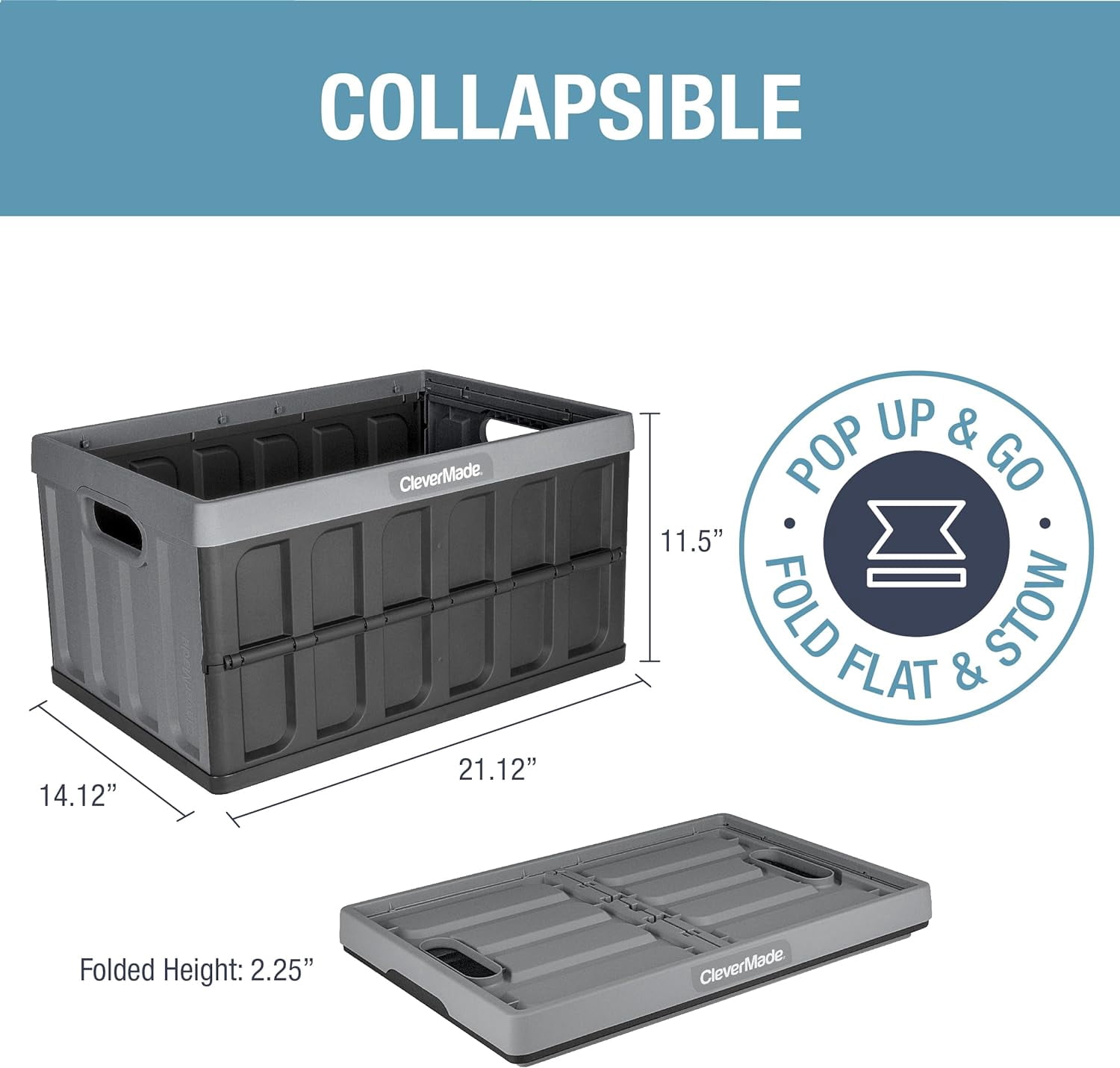 CleverMade 3 Pack Stackable Collapsible Storage Bin, No Lid - 12 Gal Stone