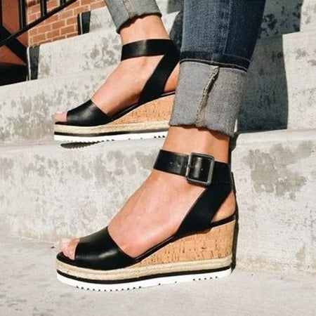 

Women s Ladies Fashion Casual Solid Open Toe Platforms Sandals Beach Shoes Black 6.23288