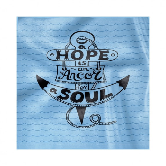 Hope Decorative Napkins Set of 4, Hand Drawn Anchor with Ropes Marine Elements Hope Words on Wavy Sea Background, Silky Satin Fabric for Brunch Dinner Party, 12", Blue and Black, by Ambesonne