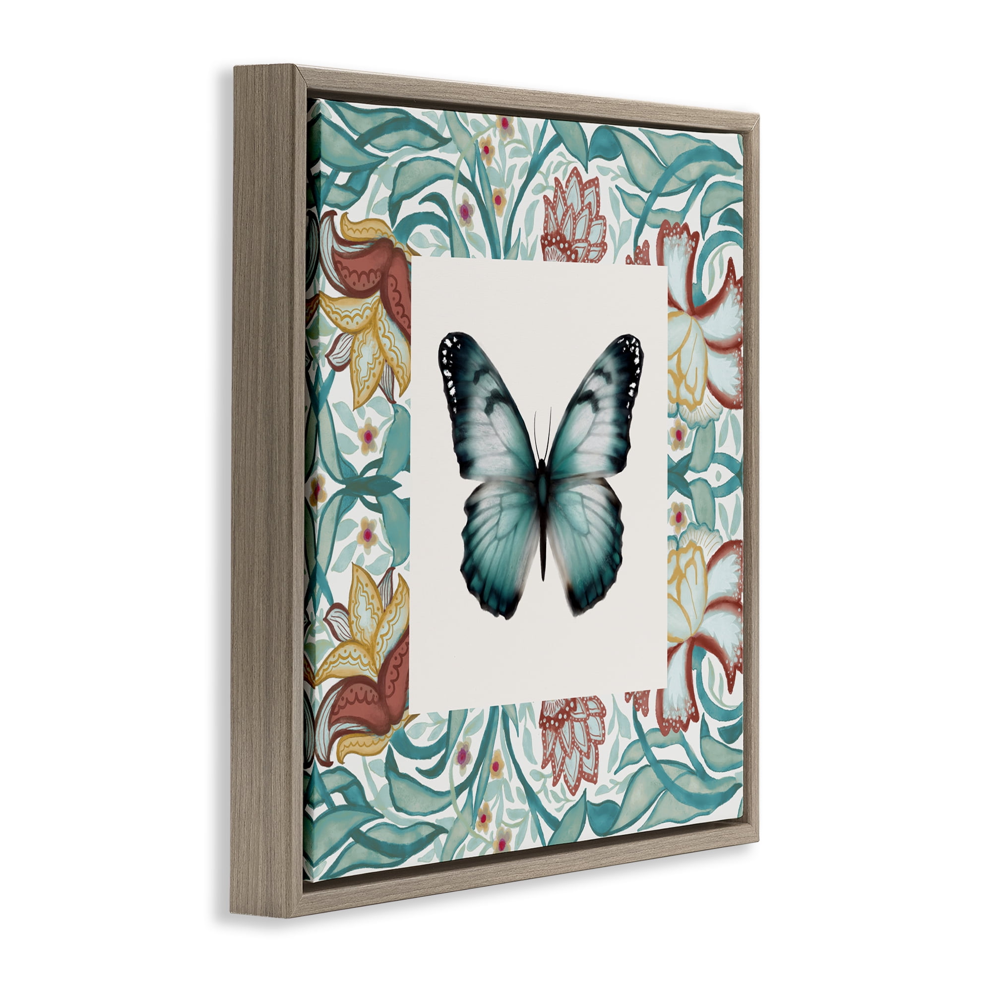 Stupell Industries Blue Toned Baroque Butterfly Brown Framed Floater Canvas Wall Art, design by Elizabeth Medley