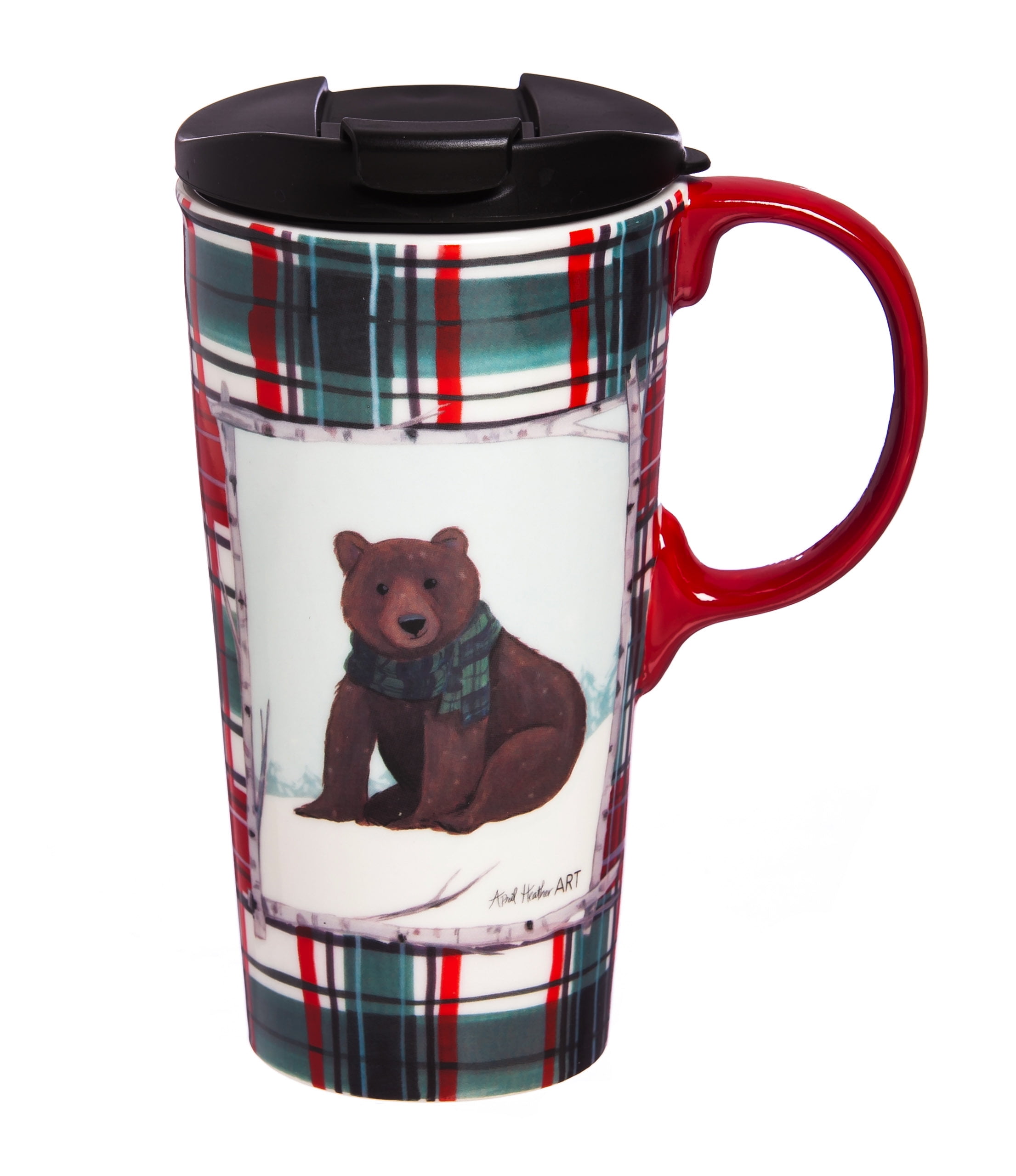 Cypress Home Into the Plaid Woods Ceramic Travel Coffee Mug, 17 ounces