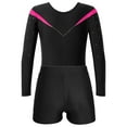 thumbnail image 4 of JanJean Kid Girls 2Pcs Shiny Dance Outfits Long Sleeve V-neck Gymnastics Leotard and Booty Shorts Set Hot Pink 10, 4 of 7