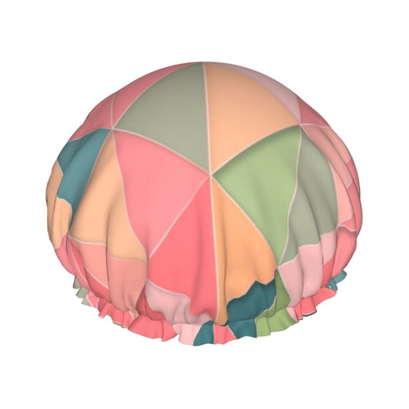 YFYANG Women's Double Waterproof Shower Cap, Pink Triangle Plaid Reusable Hair Cap for All Hair Styles and Head Sizes