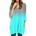 thumbnail image 5 of DENGDENG Blue Tunic Tops for Women 2025 3/4 Sleeve V Neck Shirts for Leggings Summer Holiday Tees Loose Fit Cute Blouses Cyan 3XL, 5 of 7