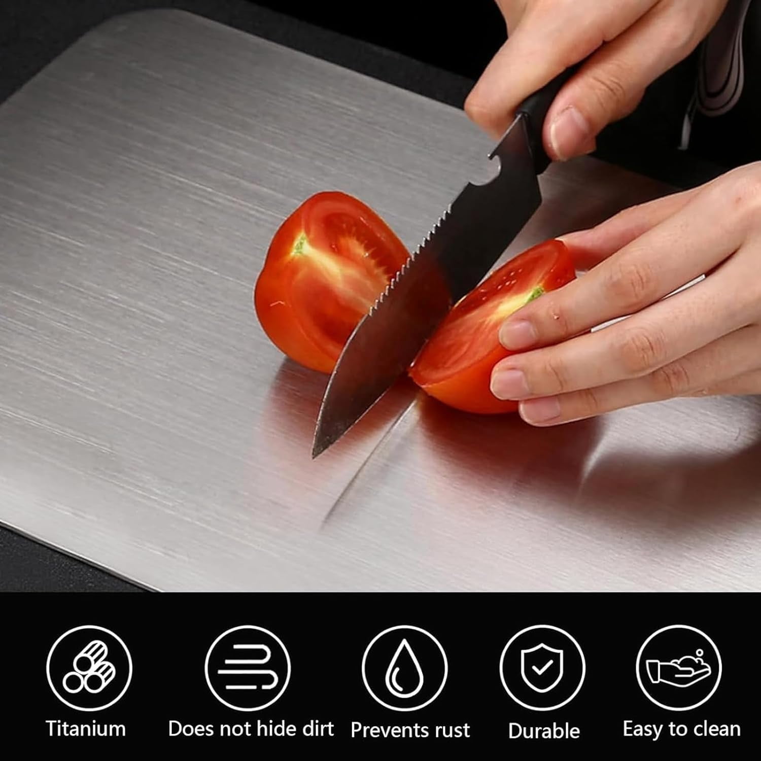 Titanium Cutting Board, 100% Pure Titanium Cutting Board for Kitchen, Non Stick, Double Sided & Food-Grade Stainless Steel Cutting Boards for Home Cooking