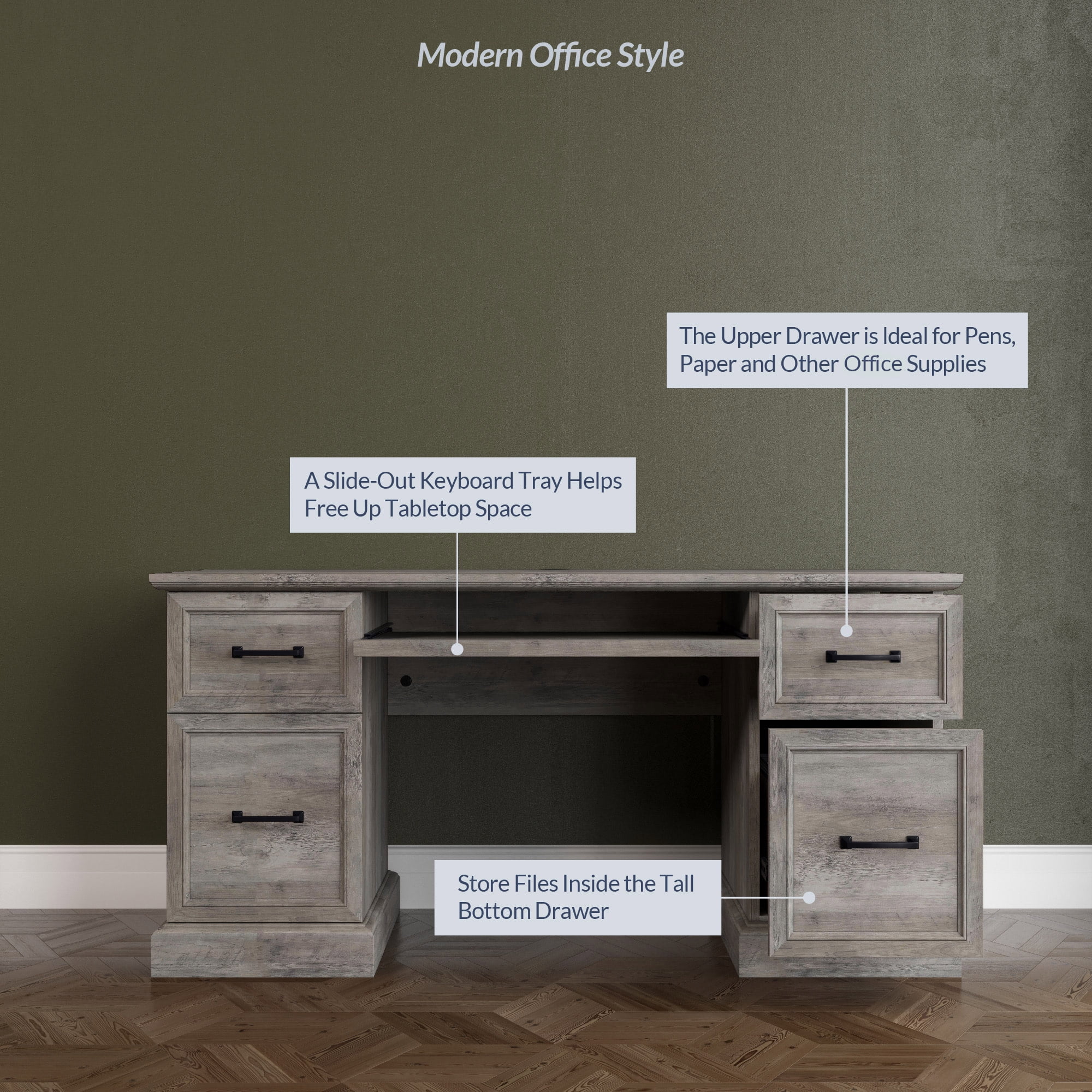 BELLEZE Modern Executive Home Office Computer Desk - Rhudi (Gray Wash)