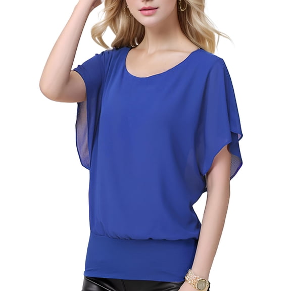 Am Direct Women Spring Summer Style Chiffon Blouses Shirts Lady Short Batwing Sleeve O-Neck Chiffon Tops