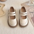 thumbnail image 2 of GiLiling Girls Mary Jane Dress Shoes, Double Strap with Heart Buckle, Thick Non-Slip Sole PU Leather Flats School Casual Footwear (Beige, 8-9 Years), 2 of 9
