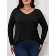 thumbnail image 2 of JYLFC Womens Plus Size V-Neck T-Shirts Long Sleeve Tops Casual Basic Shirts, Black 2XL, 2 of 5