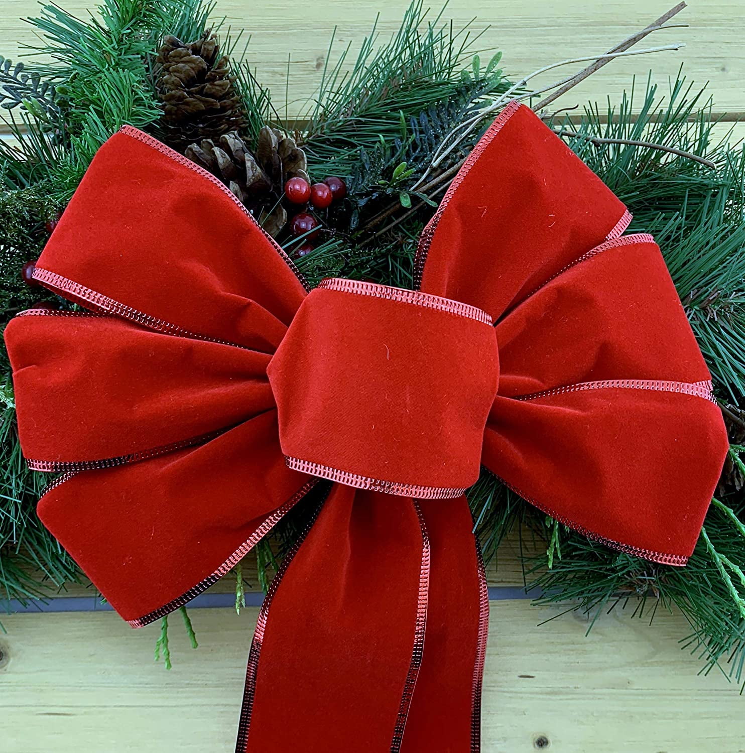 Set of 10 Red Velvet Christmas Wreath Bows, 9x13 - For Garland, Gifts,  Parties - Indoor/Outdoor Holiday Decor