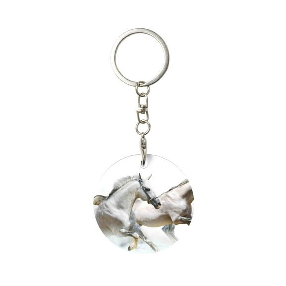 Naloa Running White Horses Print Round Keychain Keychain Key Ring, Key Tag, Key Chain Bulk for Gift Accessories (Round)