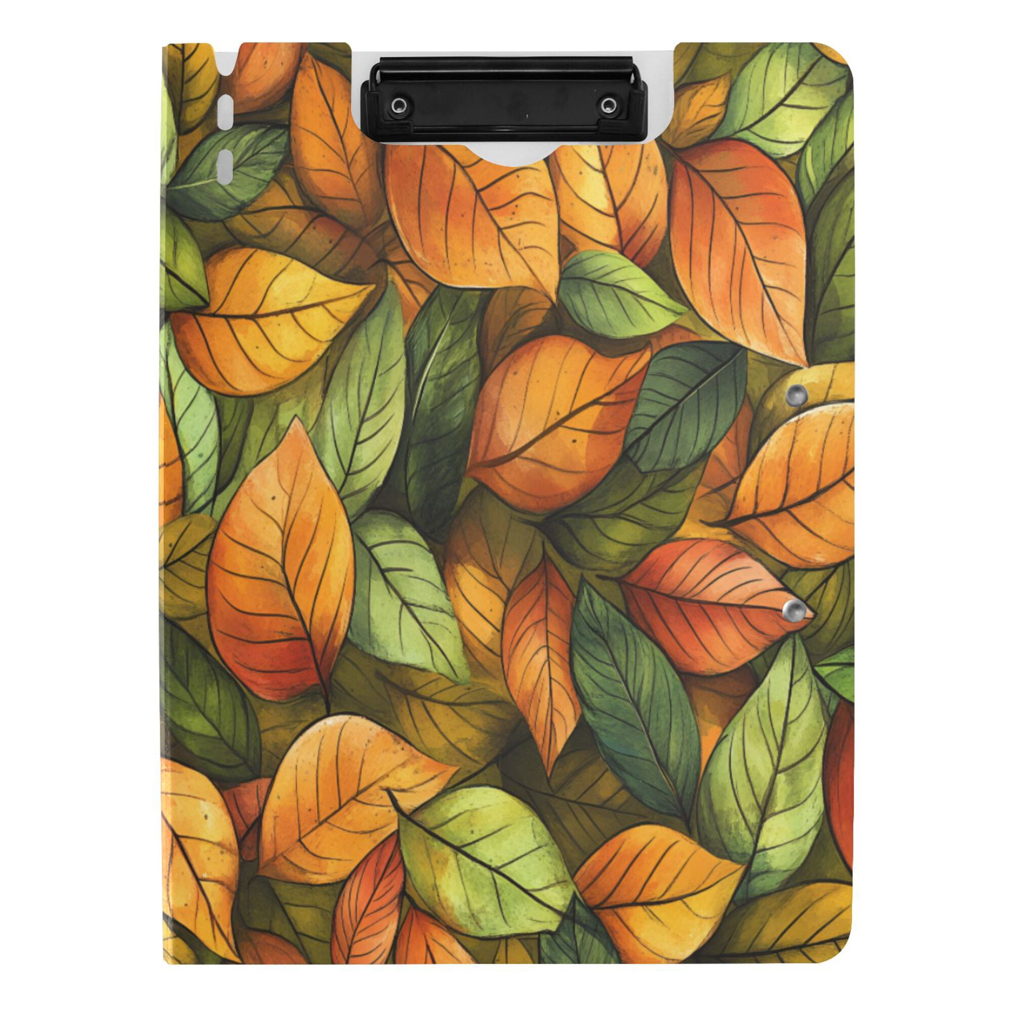 FORMRS A4 Clipboard Folder with Pen Holder Horizontal Foldable School Office Binder, Green Retro Leaves