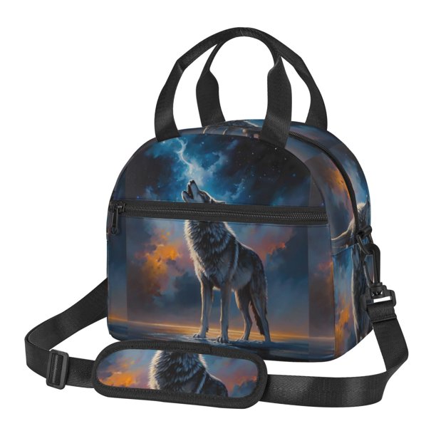 Disketp Lonely Night Sky Wolf Lonchera Térmica para Mujer y Hombre, Bolsa de Almuerzo Reutilizable e Impermeable para Trabajo, Viajes y Picnic