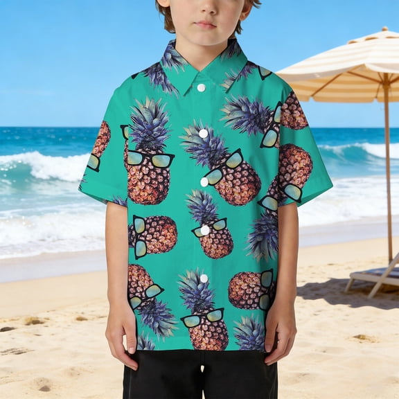 SOFTCCLO Boys Shirts Short Sleeve Lapel Collar Button Down Tops Summer Beach Print Casual Versatile Vacation Kids Shirts Size 12-13Y