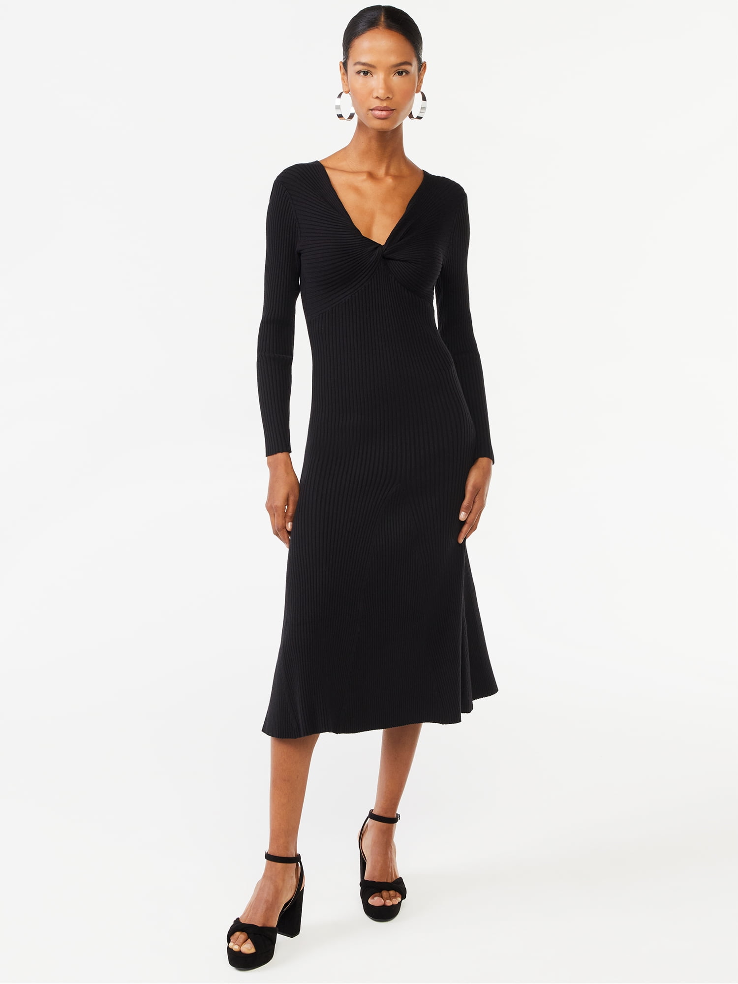 Scoop Women's Midi Sweater Dress with Twist Neck