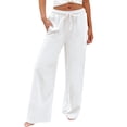 thumbnail image 6 of Comdrip Pants for Women Trendy Fashion Women Loose Solid Color Casual Wide Leg Pants Cotton Trousers Womens Flowy Pants White S, 6 of 9