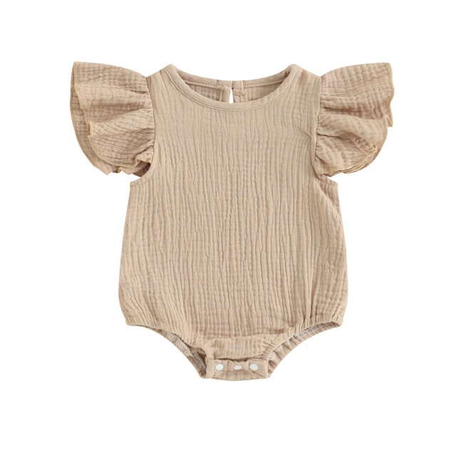 Gupgi Combinaisons Couleur Unie pour Bébés Filles Col Rond Manches Volantes Justaucorps Été