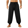 thumbnail image 5 of Havenre Mens Harem Pants Casual Drawstring Elastic Waist Comfy Baggy Hippie Trousers Loose Fit Soft Cotton Linen Boho Yoga Beach Pants with Pockets Black XL, 5 of 10
