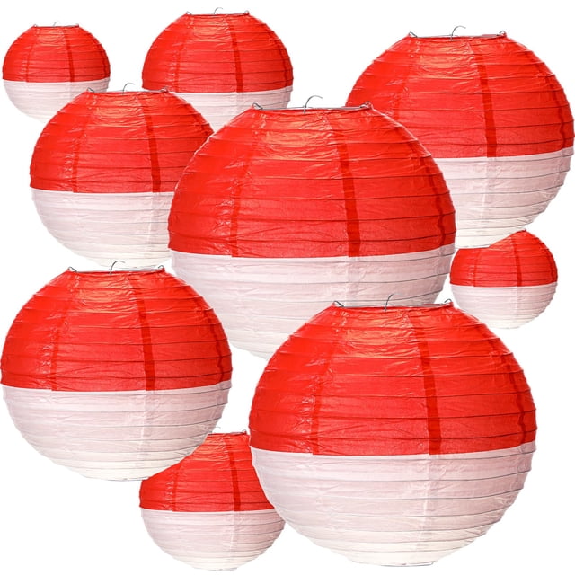 Faroles de papel Honoson, 9 unidades, rojo y blanco, 20-30 cm