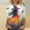 thumbnail image 5 of Women's Halloween Shirt 3/4 Sleeve Crew Neck Vintage Fall Tee Casual Witch Printed Holiday Tops, 5 of 5