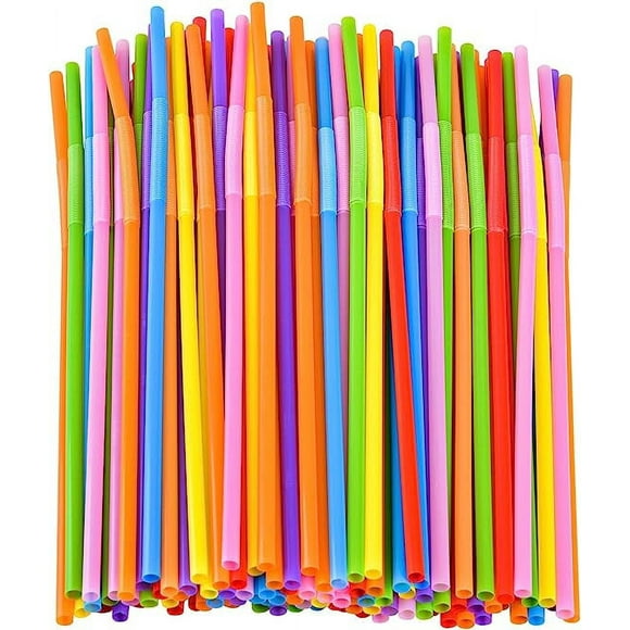 Nvzi 100PCS Flexible Plastic Straws, Colorful Disposable Bendy Party Fancy Straws Extra Long Straws Party Decorations
