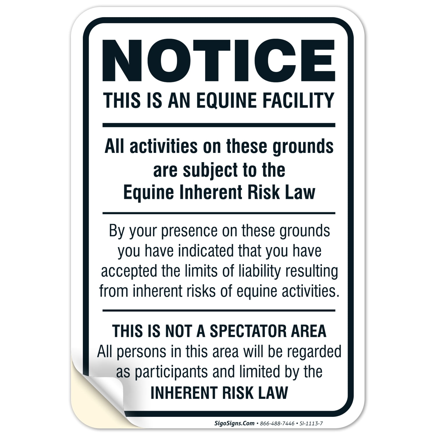 Equine Liability Sign, Statute Horse Barn Stable Farm Sign,
