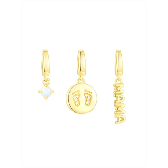Brilliance Fine Jewelry Simulated Opal Mama Charm Set in 14KT Gold Plated Sterling Silver