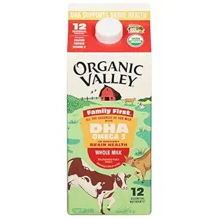 ORGANIC VALLEY Organic DHA Omega 3 Whole Milk, 0.5 GL
