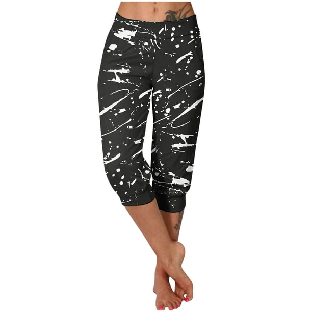 Pantalones Casuales de las Mujeres Imprimidos Leggings Pantalones Recortados, Pantalones Elásticos Cómodos para el Día Y el Deporte
