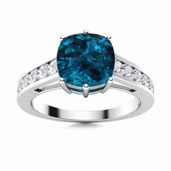 Mooneye Six Prong Solitaire 6mm Cushion London Blue Topaz 925 Sterling Silver Women Gift Ring