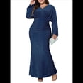 thumbnail image 3 of Vestido de Noche para Mujer, con Purpurina, Larga, Escote en V, Ajustado, Formal, con Lentejuelas, Talla Grande Azul XL, 3 of 7
