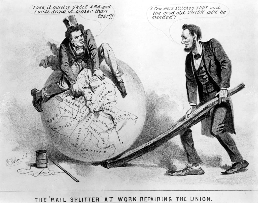 Cartoon Campaign 1864 Namerican Cartoon Showing The Rail Splitter