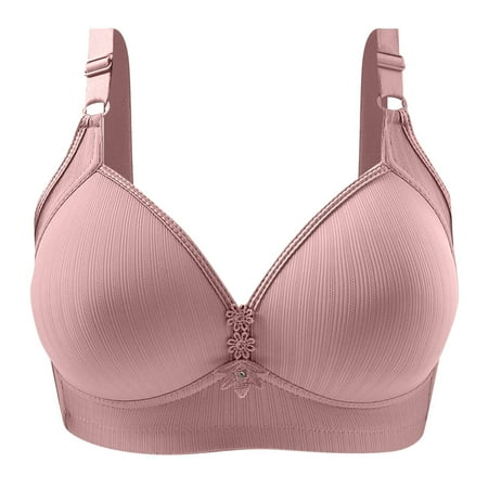 kamemir Womens Bras Push Up Womens Adjustable Spaghetti Thin Strap Sports Bra - Padded Wireless Square Neck Workout Yoga Bra(Pink 42)