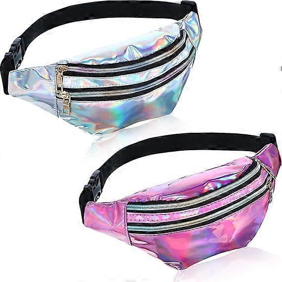 2pcs holographic fanny pack metallic sport fanny pack for women, men, kids
