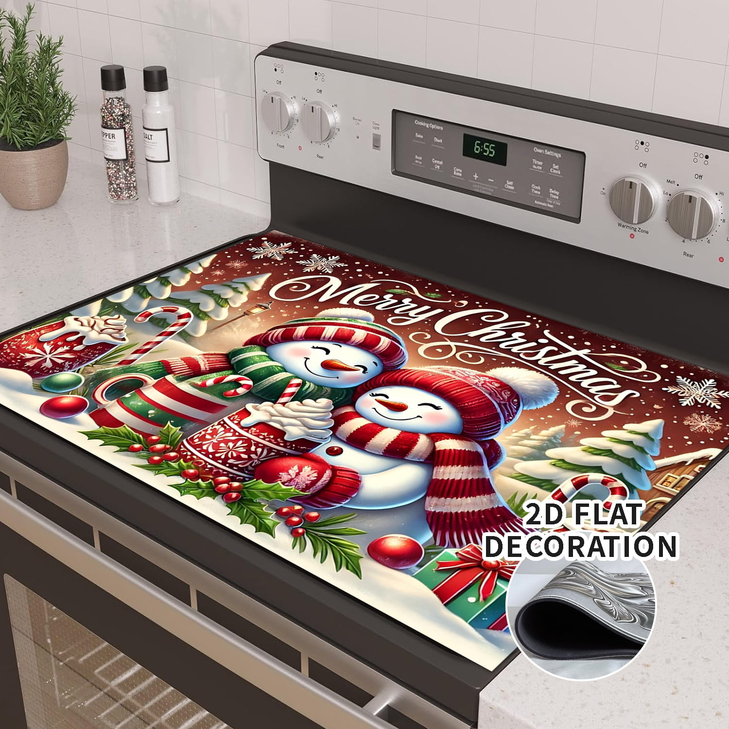 Stove Top Cover for Electric Stove – 28"x20" Christmas Snowman pattern Cooktop Protector – Heat Resistant Range Cover, Flat RV Stovetop Protector, Multipurpose Dish Drying Mat for Kitchen 1pc
