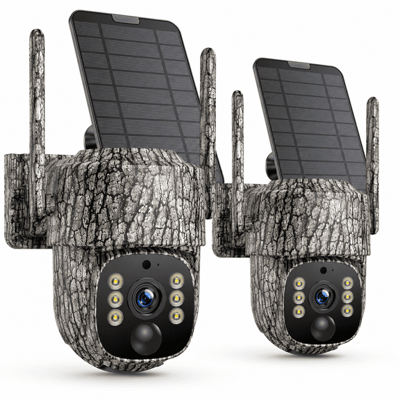 Campark 4G Cellular Trail Camera Solar 360° 2.5K View Hunting Game Cam Live Feed Human Auto Tracking Security Camera Night Vision - 2 pack